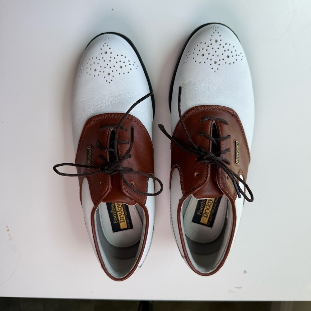 FootJoy DryJoys 99093 Brown/White Saddle Golf Shoes Soft Spike Men 5 1/2 M - Picture 2 of 11